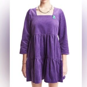 Teddy Fresh Corduroy Square Neck Tiered Mini Dress
